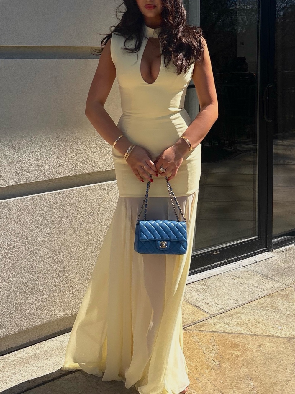 House of CB Pale Yellow Sleeveless Keyhole Mermaid Gown - Picture 12 of 12